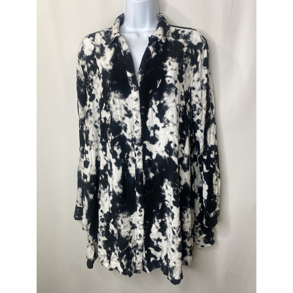 Como Vintage Womens 1X  Button-Up‎ Long Tab Sleeve Lightweight Artsy Lagenlook